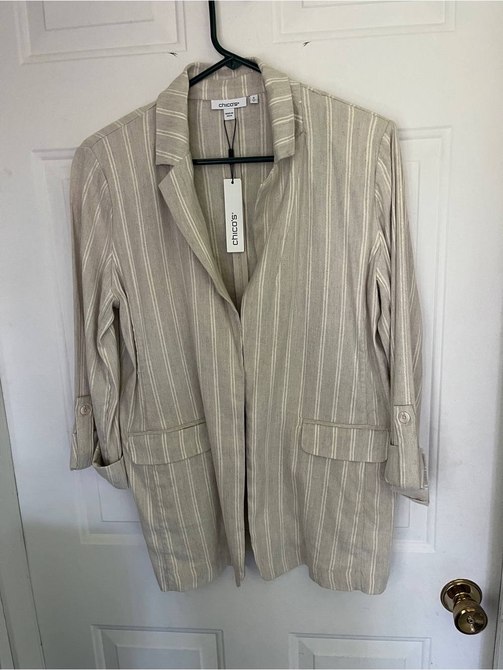 Chico's Beige and Cream Striped Lightweight Blazer
